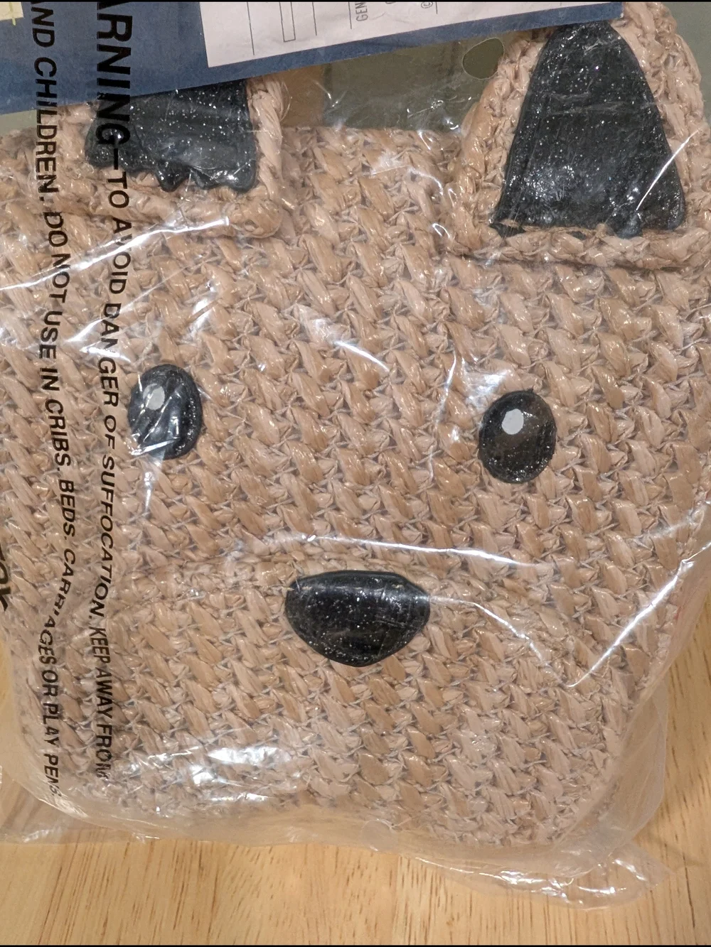 OshKosh B'gosh Tan Woven Dog Face Crossbody Bag with Black Accents